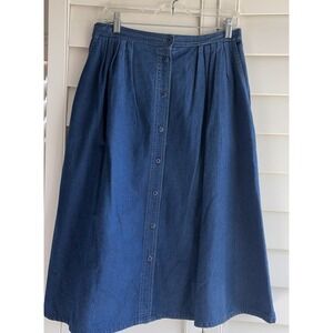 VTG Koret City Blues Western Denim Midi Skirt 14 Petite Button Front Prairie USA